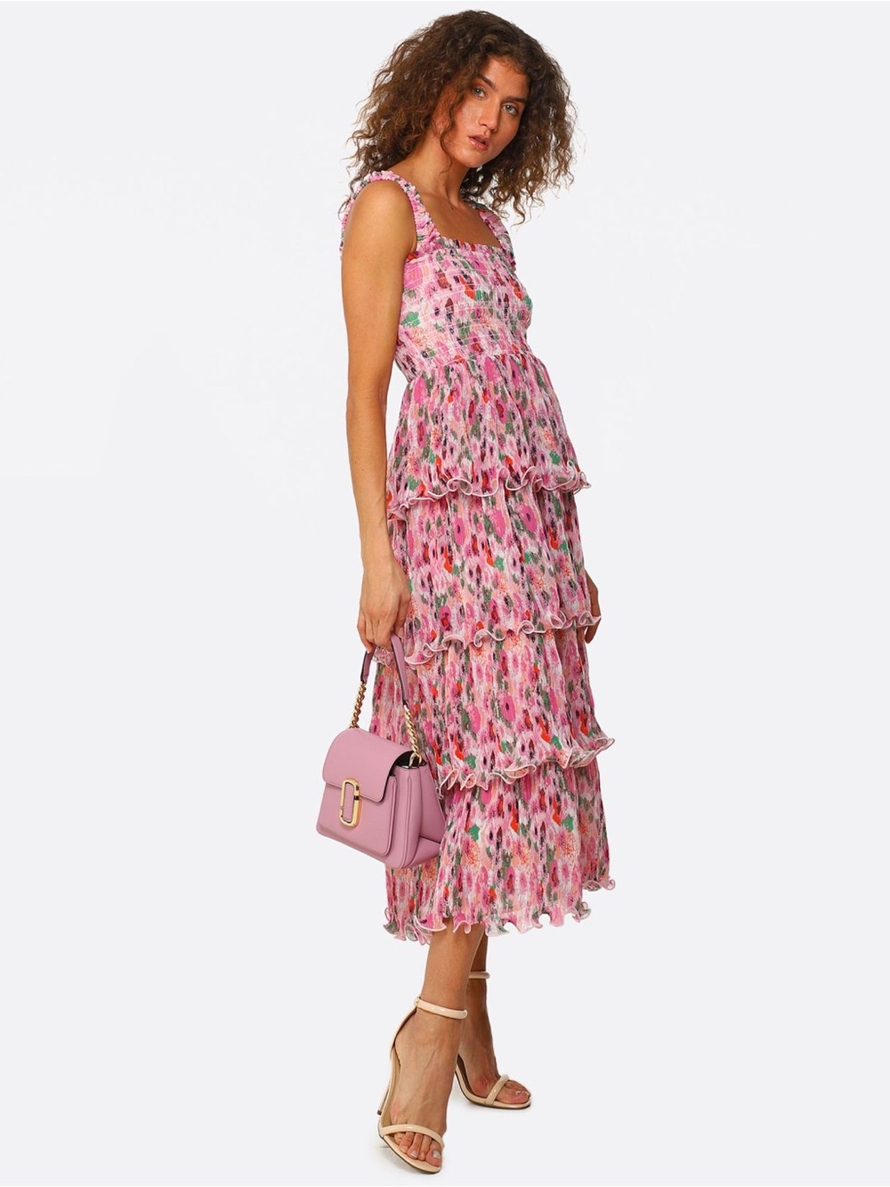 Ganni Pleated Georgette Smock Midi Dress